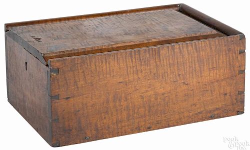 Pennsylvania tiger maple slide lid box, 19th c., 5 3/4'' h., 14'' w., 9 1/2'' d.