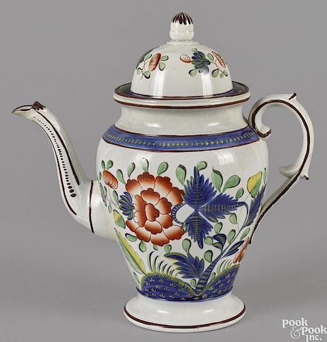 Gaudy Dutch porcelain carnation coffee pot, 19th c., 11 3/4'' h.