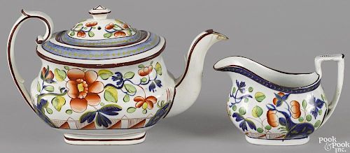 Gaudy Dutch porcelain in the single-rose pattern, 19th c., to include a teapot, 6 1/4'' h.