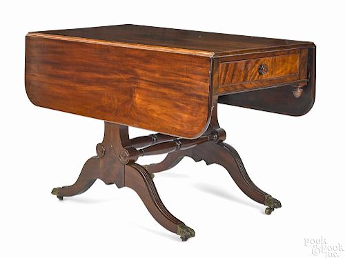 Philadelphia or New York Federal mahogany library table, ca. 1815, 28'' h., 23 3/4'' w., 42'' d.