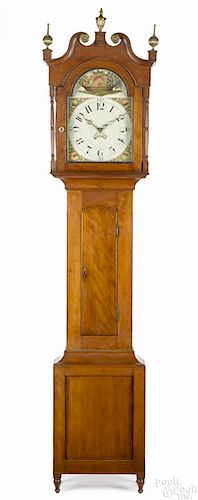 Pennsylvania Sheraton cherry tall case clock, ca. 1830, the pendulum signed Jacob Cope No 305