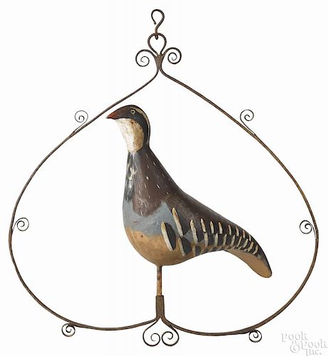 Painted tin quail trade sign, 19th c., with an iron hanger, 26 1/2'' h., 25 1/2'' w.
