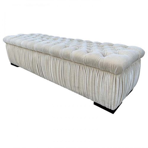 Deep Tufted Bench Upholstered in Cream Mohair