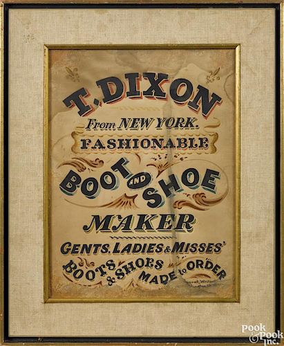 New York watercolor trade broadside, ca. 1870, inscribed T. Dixon from New York