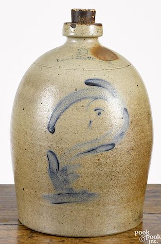 Rare Pennsylvania stoneware jug, 19th c., impressed Lock Haven PA, with cobalt man in the moon