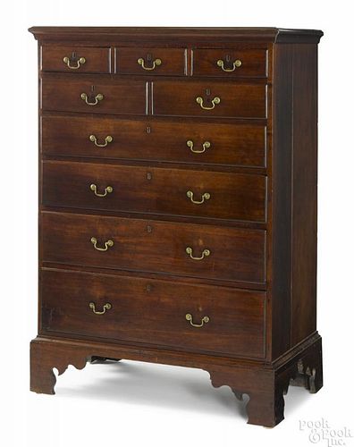 Pennsylvania Queen Anne walnut semi-tall chest, ca. 1760, with five over four drawers