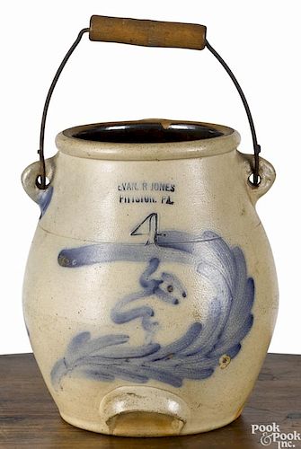 Rare Pennsylvania stoneware batter jug, 19th c., impressed Evan R. Jones Pittston PA