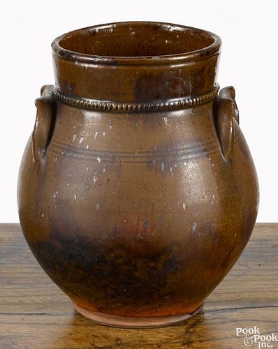 Pennsylvania redware crock, 19th c., possibly Jacob Medinger, 8 1/2'' h.