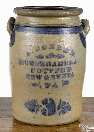 Western Pennsylvania three-gallon stoneware crock, 19th c., inscribed A. Conrad