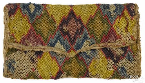 Flame stitched gentleman's purse, inscribed D H 1773, 6'' w.