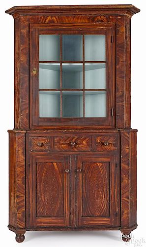 Painted pine two-part corner cupboard, attributed to John Rupp, York County, Pennsylvania, ca. 1850