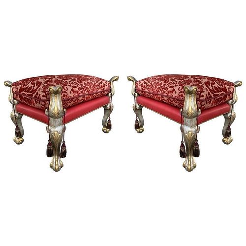 EMPIRE STYLE BENCHES WITH A GOLD & SILVER GILDED FRAMES