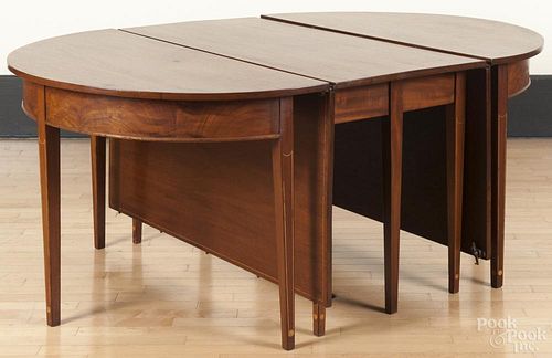 Hepplewhite inlaid mahogany three-part dining table, ca. 1800, open - 28 1/2'' h., 116'' w., 48'' d.