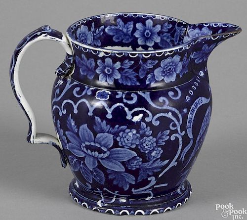 Historical blue Staffordshire pitcher, 19th c., with an American eagle decoration, 6 1/2'' h.