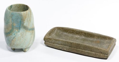 Pre-Columbian Mayan Style Jadeite Jade Tripod Vase