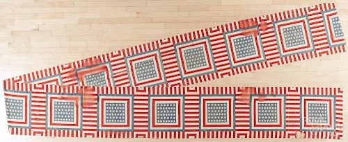 Rare repeating thirty-nine star American flag banner, ca. 1889, with an ink stamp