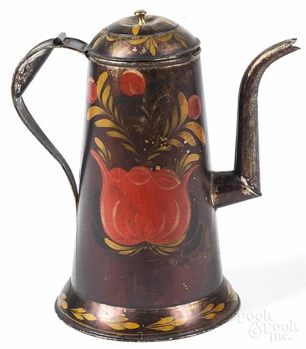 Pennsylvania painted toleware lighthouse coffee pot, early 19th c., with a goose neck spout