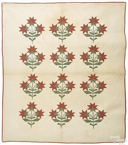Appliqué Carolina lily quilt, late 19th c., 72'' x 84''.