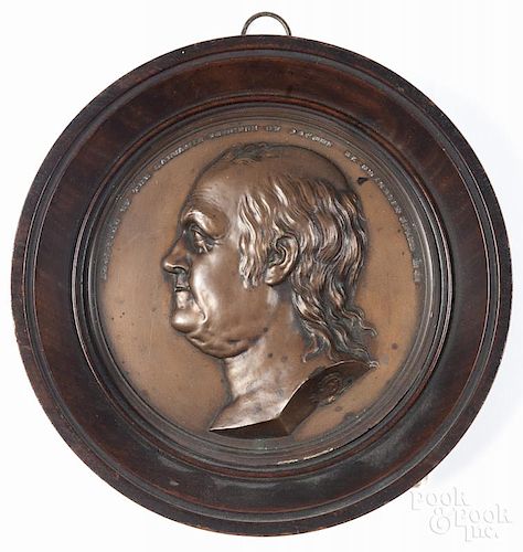 Franklin Peale embossed copper bust of Benjamin Franklin, 5 3/4'' dia.