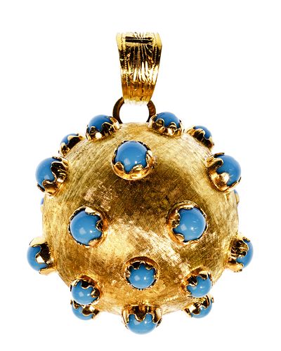 18k Yellow Gold and Persian Turquoise Ball Pendant