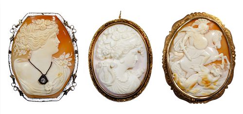 14k Gold and Carved Shell Cameo Pin / Pendant Assortment