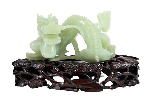 Chinese Carved Celadon Jade Dragon Figure