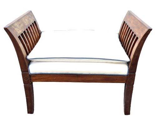 Upholstered English Style Walnut Bench	