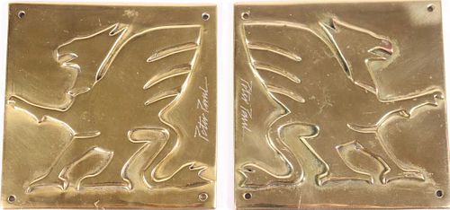 Pair of Griffin Plaques, Gold-plated