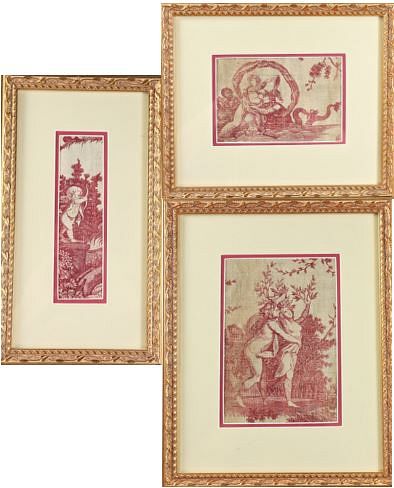 (3) Framed Toile Style Tapestry