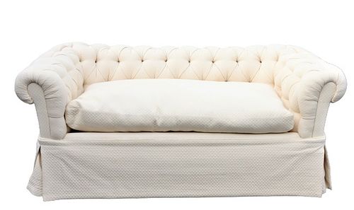 Custom White Upholstered Chesterfield Sofa