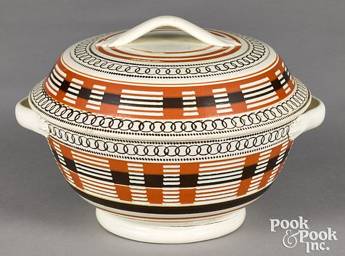 Mocha lidded bowl, with engine turned decoration