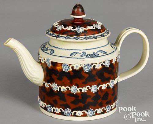 Mocha teapot, with mottled brown glaze