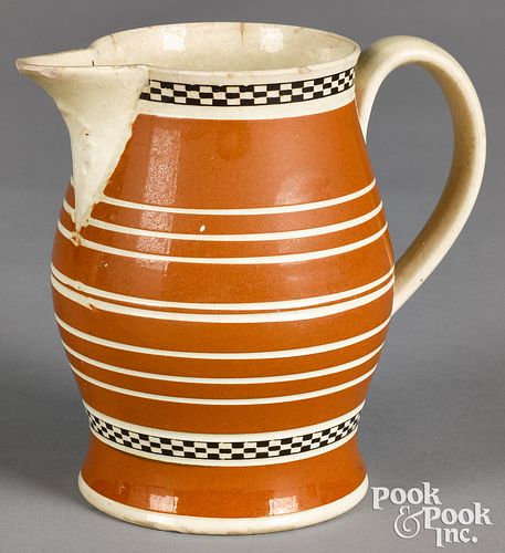 Mocha pitcher, with orange and ivory bands