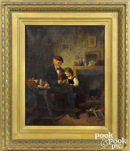 James Wells Champney oil on canvas interior scene