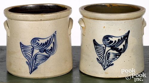 Two similar New York stoneware crocks