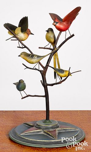 Carved and painted bird tree, early 20th c.