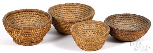 Four Pennsylvania rye straw baskets, 19th c.