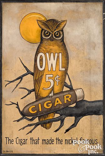 Painted pine Owl Cigar trade sign, early 20th c.