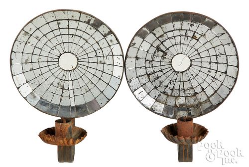 Pair of mirrored tin candle sconces, 19th c.