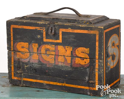 Painted sign makers box, late 19th c.