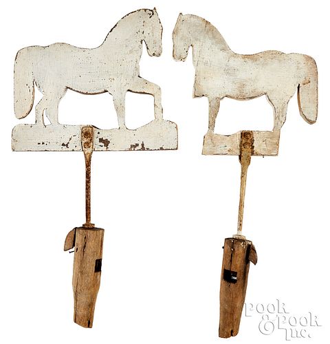 Pair of painted pine horse weathervanes