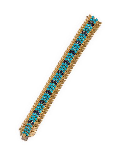 VINTAGE, YELLOW GOLD, TURQUOISE AND SAPPHIRE BRACELET