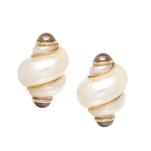 MAZ, SHELL AND CULTURED TAHITIAN PEARL EARCLIPS