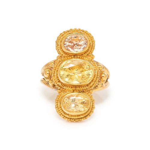 LUNA FELIX GOLDSMITH, YELLOW GOLD AND COLORED SAPPHIRE RING