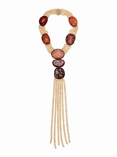 ANGELA PINTALDI, CULTURED PEARL AND AMBER CONVERTIBLE NECKLACE