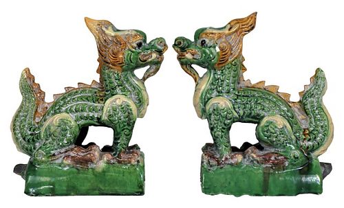 Pair of Chinese Roof Tile Dragons