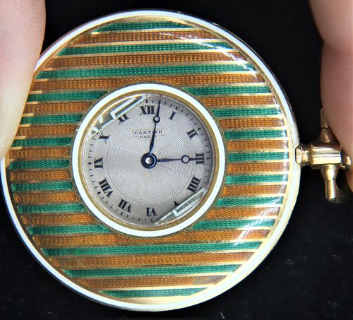 Rare Cartier Guilloche Enamel Pocket Watch 18k