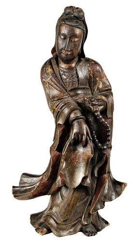 Antique Chinese Lacquer Wood Guanyin