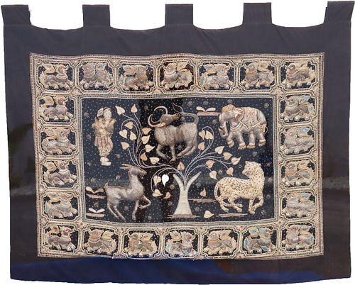 Large Handmade Gilt Indian Tapestry, Acrylic Frame