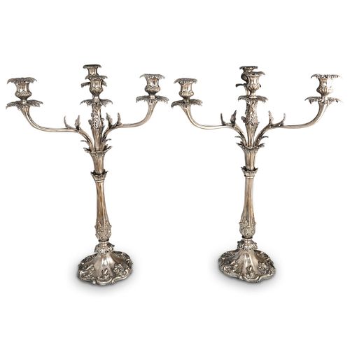 Pair Of Fine English Silver Plated 4 light Candelabras